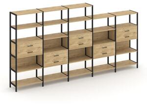 Пятисекционный стеллаж пятиярусный с ящиками