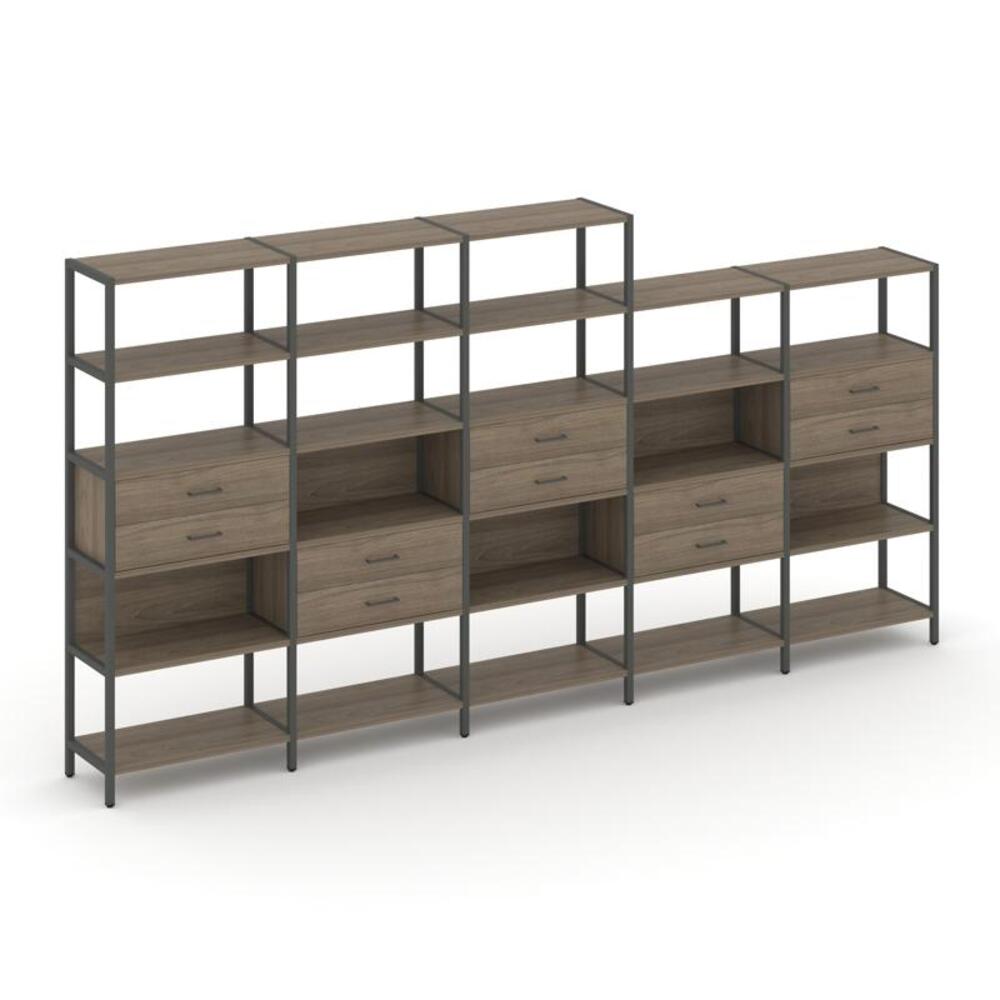 Пятисекционный стеллаж пятиярусный с ящиками