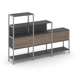 Трехсекционный стеллаж четырех/трех/двухярусный с ящиками