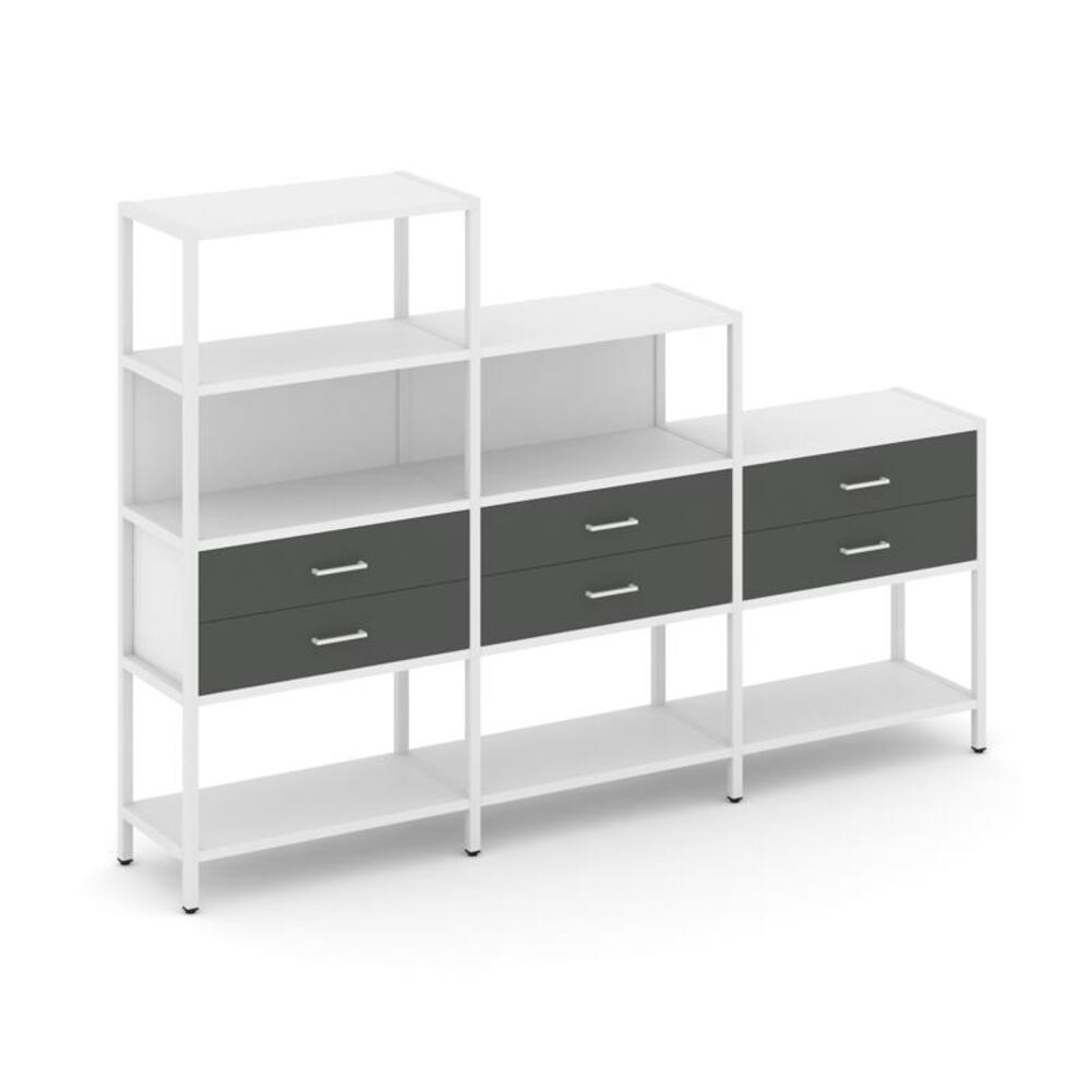 Трехсекционный стеллаж четырех/трех/двухярусный с ящиками