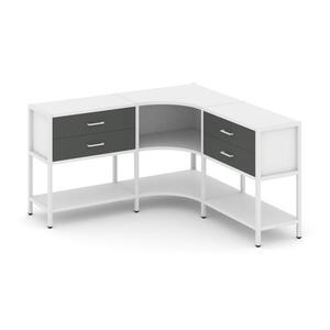 Трехсекционный угловой стеллаж двухярусный с ящиками