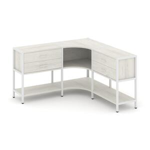 Трехсекционный угловой стеллаж двухярусный с ящиками