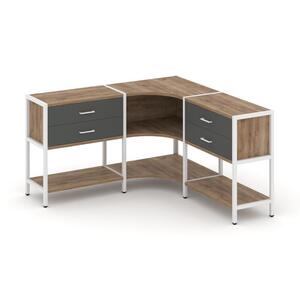 Трехсекционный угловой стеллаж двухярусный с ящиками