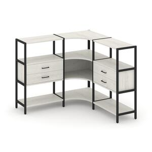 Трехсекционный угловой стеллаж трехярусный с ящиками