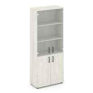 Шкаф высокий широкий (2 низких фасада ЛДСП + 2 средних фасада стекло прозрачное)