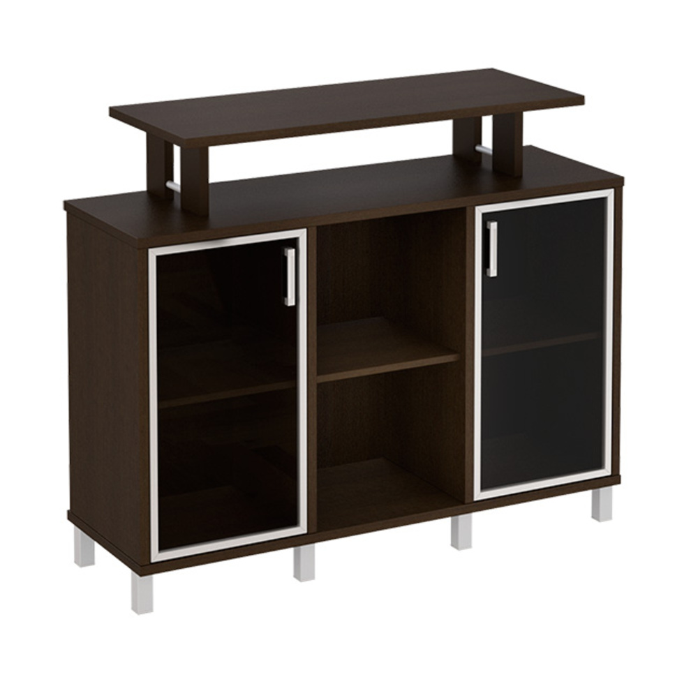 Стеллаж низкий с надстройкой и стеклянными дверками