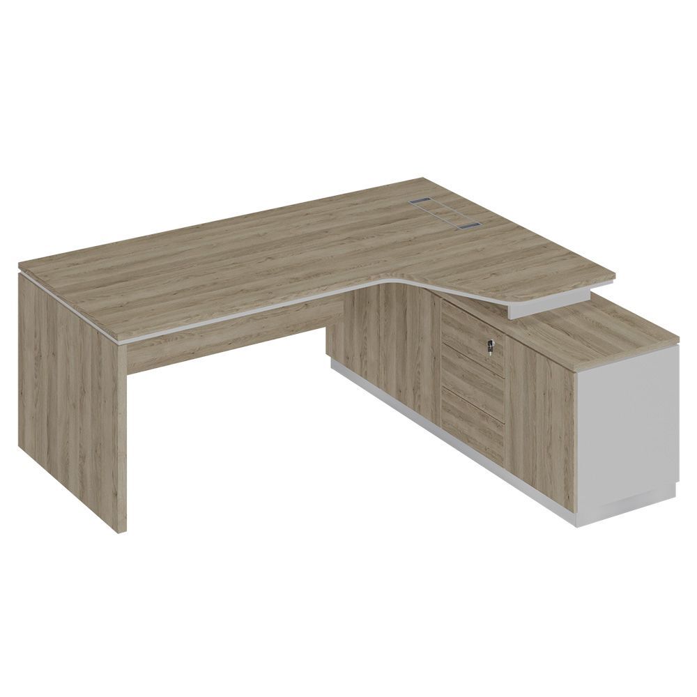 Стол руководителя эргономичный (опора ДСП) на опорной тумбе правый