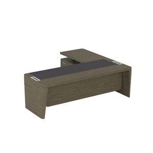 Стол для руководителя левый с кожаным бюваром, приставкой на большой тумбе и фронтальной панелью