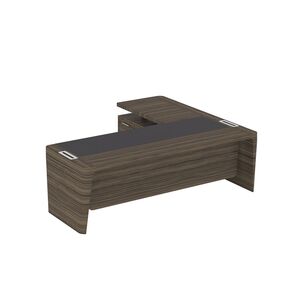 Стол для руководителя левый с кожаным бюваром, приставкой на большой тумбе и фронтальной панелью