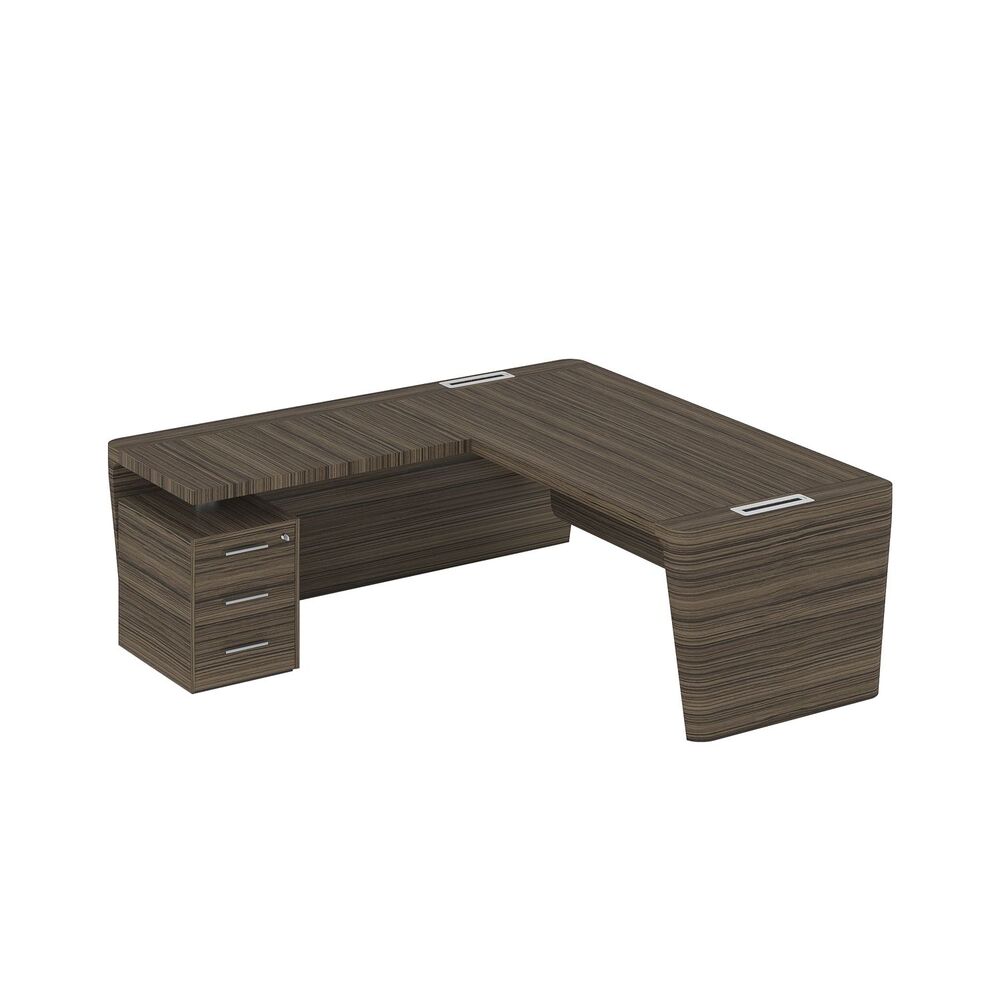 Стол для руководителя левый с приставкой на малой тумбе и фронтальной панелью