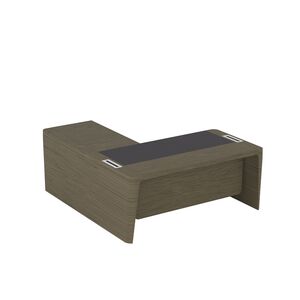 Стол для руководителя правый с кожаным бюваром, приставкой на большой тумбе и фронтальной панелью