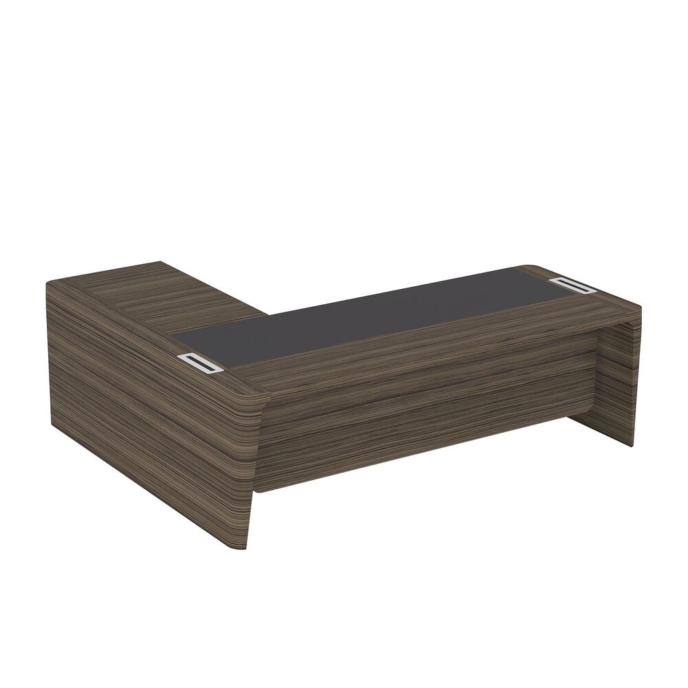 Стол для руководителя правый с кожаным бюваром, приставкой на малой тумбе и фронтальной панелью